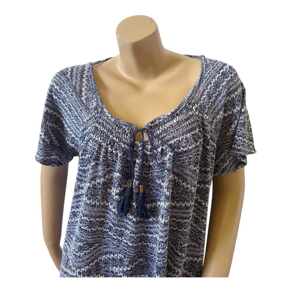 Faded Glory Peasant Top Womens Plus 1X 16W Geometric Tassel Keyhole Boho Knit - Picture 5 of 8